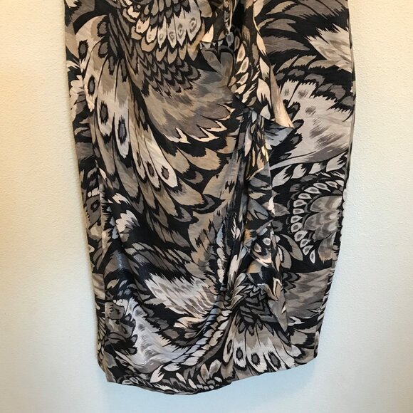 London Times Women's Metallic Peacock Print Cascading Ruffle Midi Dress Size 8 - Picture 5 of 11
